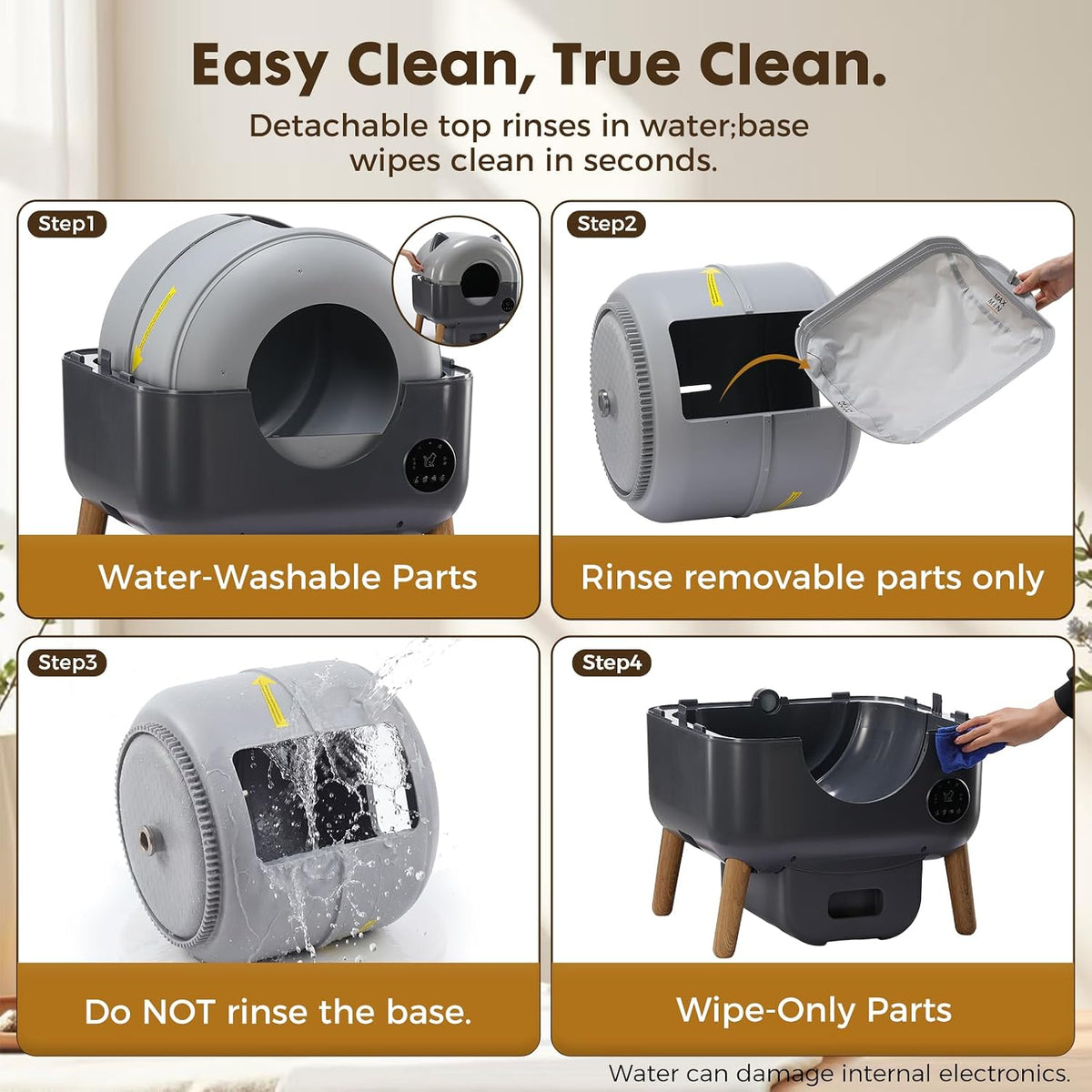 GTPLAYER Automatic Self-Cleaning Cat Litter Box, 2026 Upgraded 66L+18.6L Extra-Large Covered Smart Box with App Control, Safety Sensor System, Easy-Clean Waste Bin, Ideal for Multi-Cat Homes, Grey