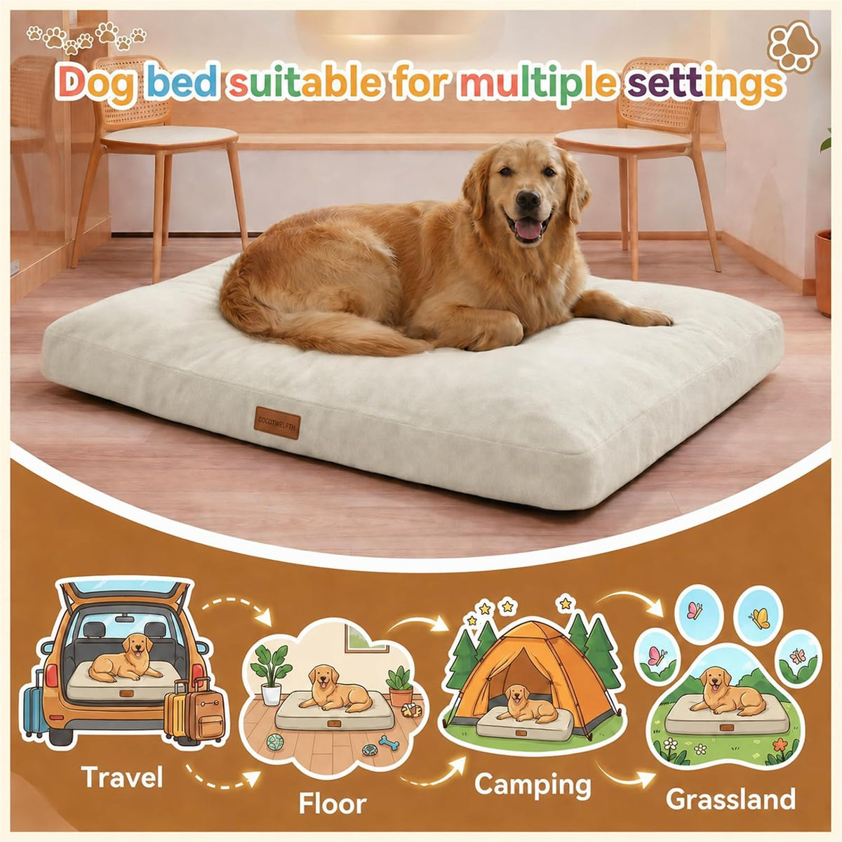 Orthopedic Dog Beds Large Sized Dog, Crate Bed with Sponge and Memory Foam with Removable Washable Cover, Ultra Soft Surface & Non-Slip Bottom-35 x23