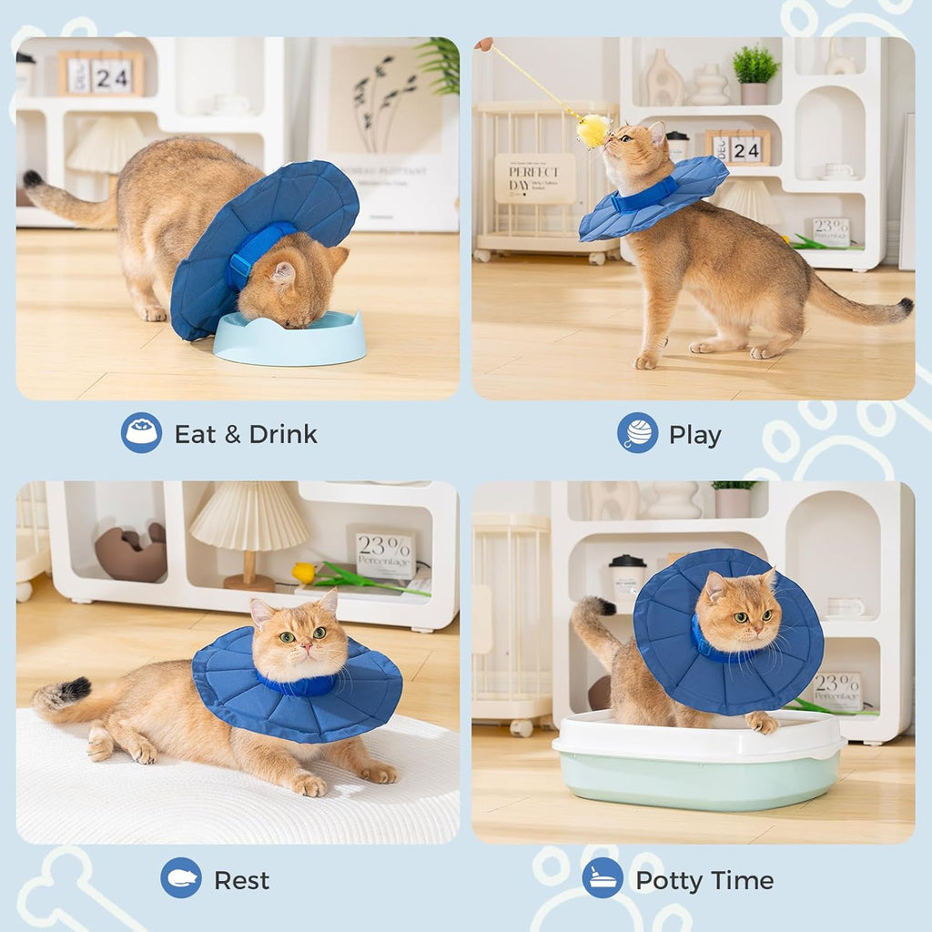 Avont Inflatable Cat Cone, Lightweight Recovery Collar, L Denim Blue