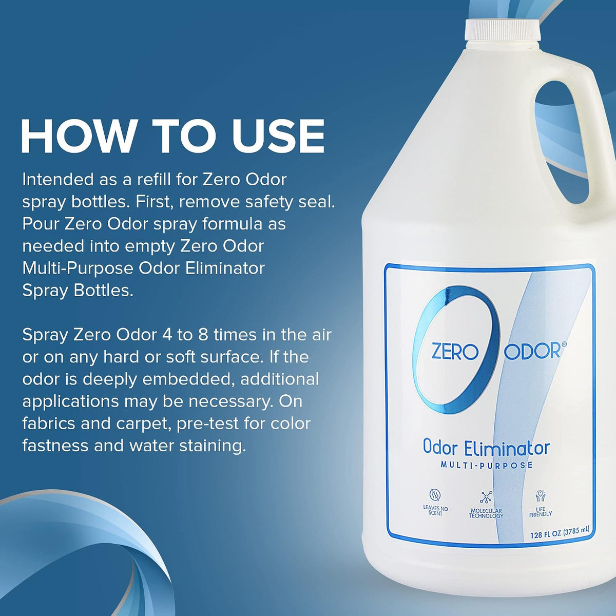 Zero Odor Multi-Purpose Odor Eliminator, Fabric & Room Deodorizer, 128 oz