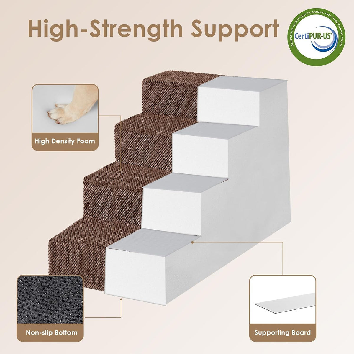 EHEYCIGA Dog Stairs for Bed 20" H, 4-Step Extra Wide Dog Steps, Brown