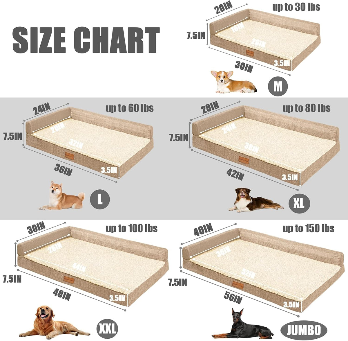 Patas Lague Orthopedic Medium Dog Bed Washable Pet Sofa Bed 30''X20''Beige