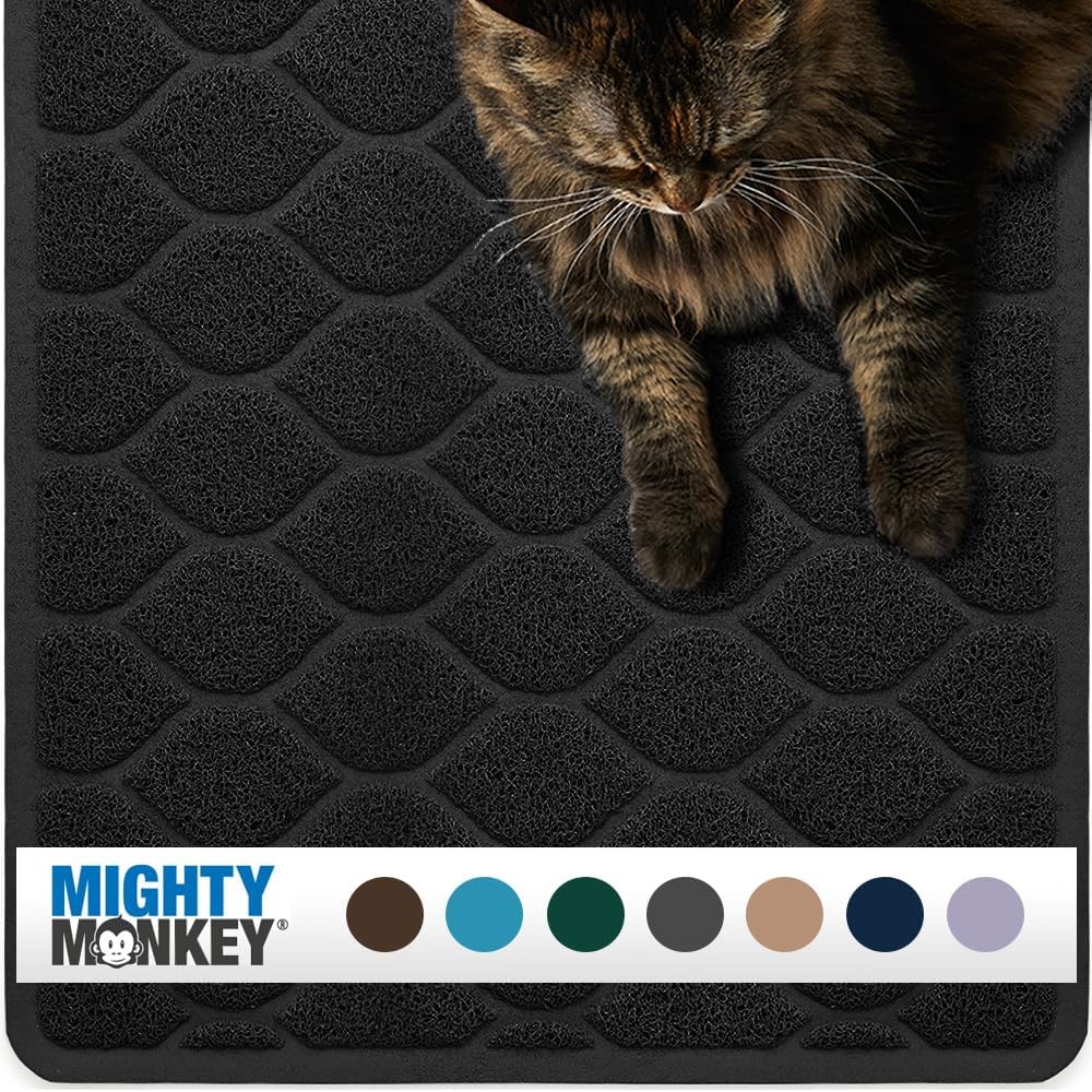 MIGHTY MONKEY Waterproof Cat Litter Box Mat, BPA Free, 24x17 Black | Easy Clean Floors, Textured Backing, Soft on Sensitive Kitty Paws, Cats Accessories, Less Waste, Stays in Place