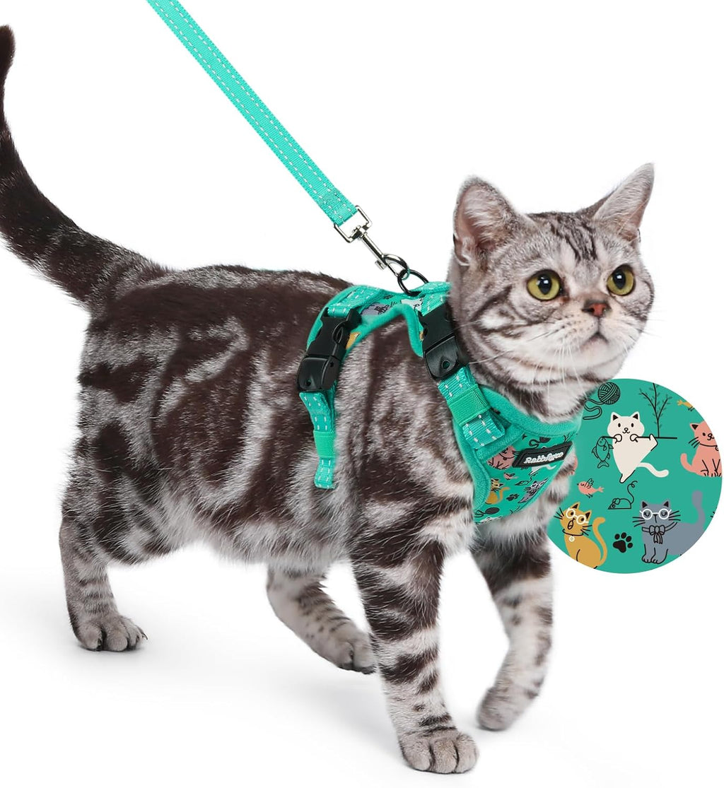 rabbitgoo Cat Harness and Leash Set, Easy-on with Neck Buckle, Kitty Grove