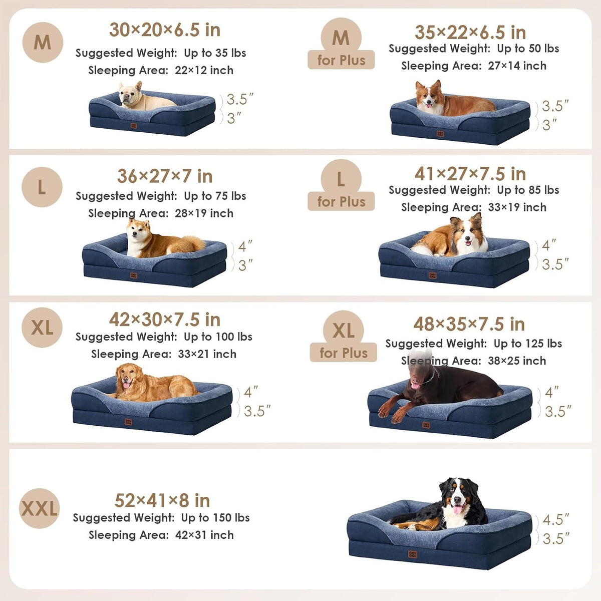 EHEYCIGA Orthopedic XL Dog Bed for Large Dog, Memory Foam Dog Couch, Navy