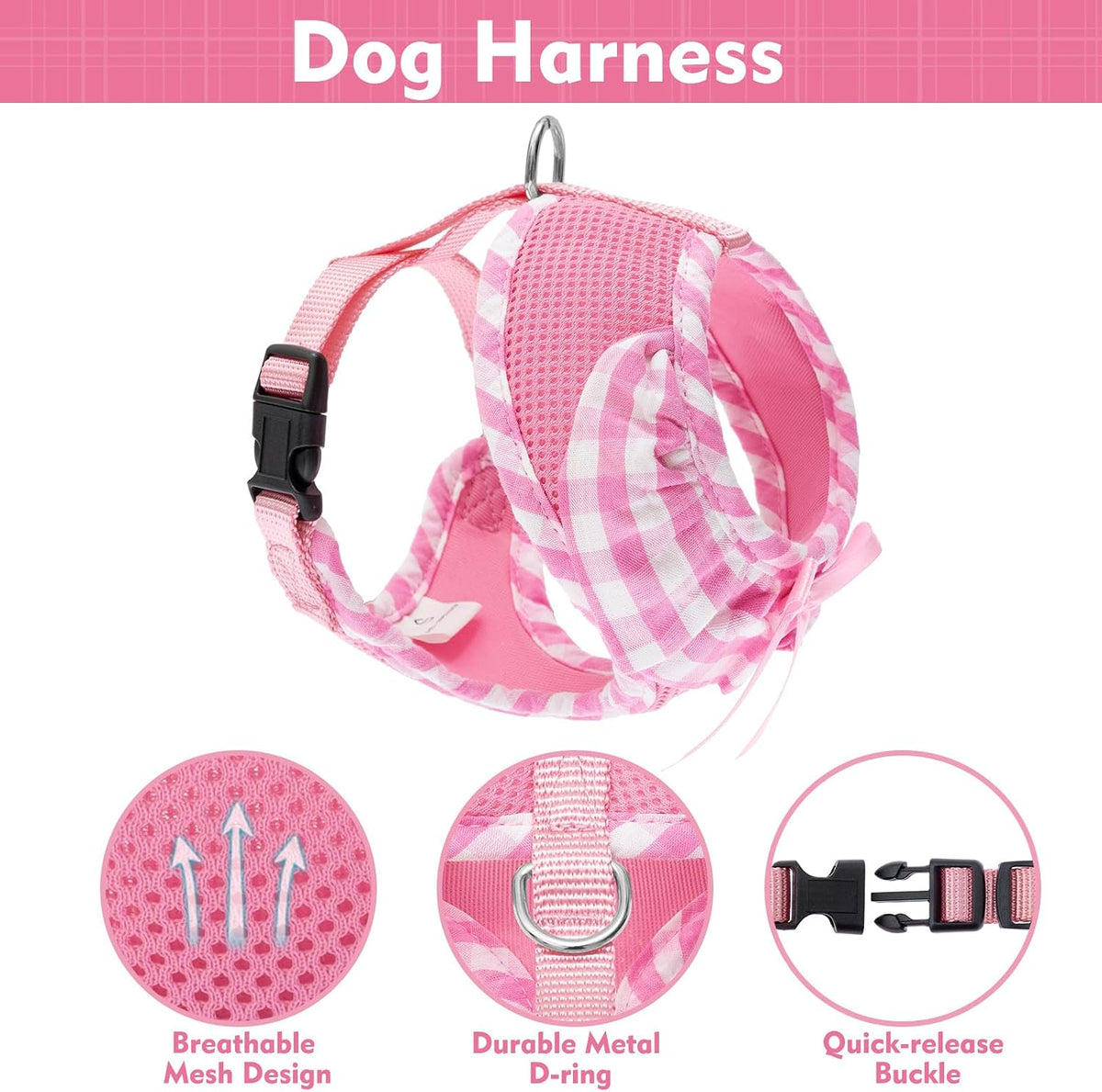 EXPAWLORER Step-in Small Dog Harness and Leash Set, Pink XS
