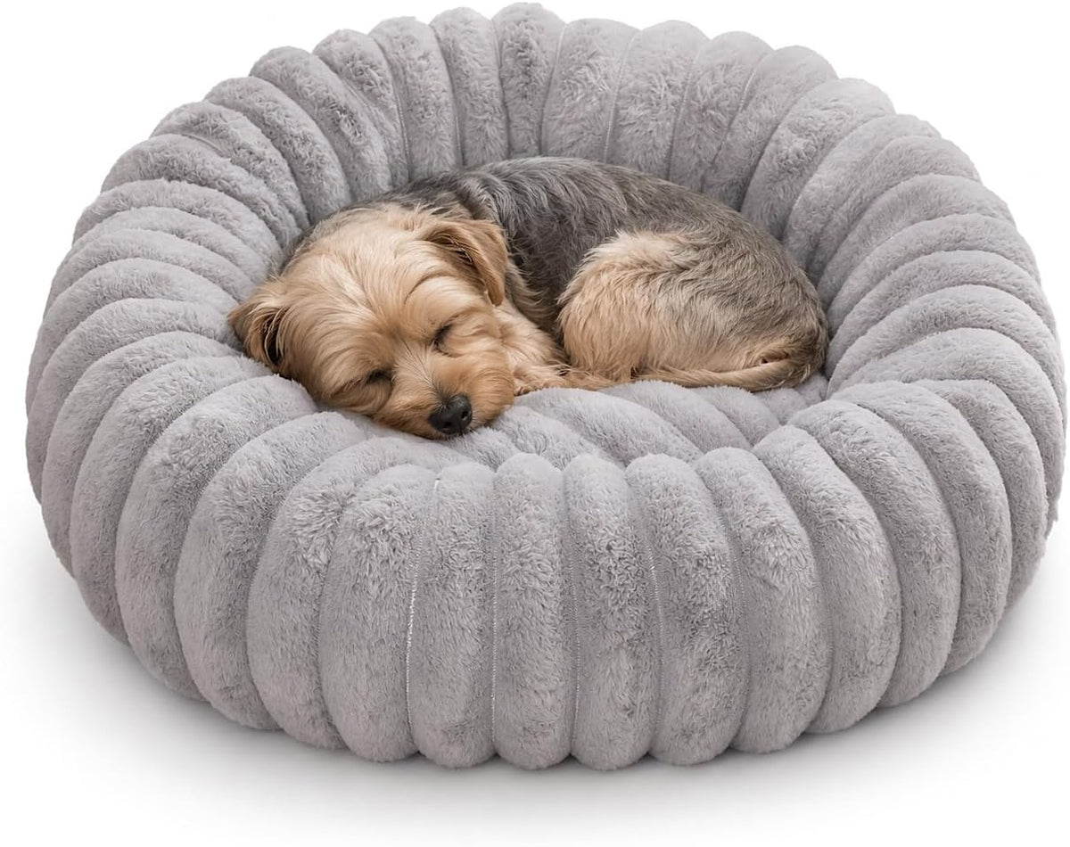 Calming Small Dog Bed Donut Washable Cat&Puppy Bed, 23.6” Grey