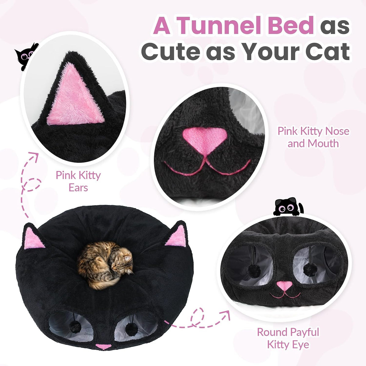 Baseola Fuzzy Cat Tunnel Bed for Indoor Cats, 2-in-1 Interactive Cat Toys
