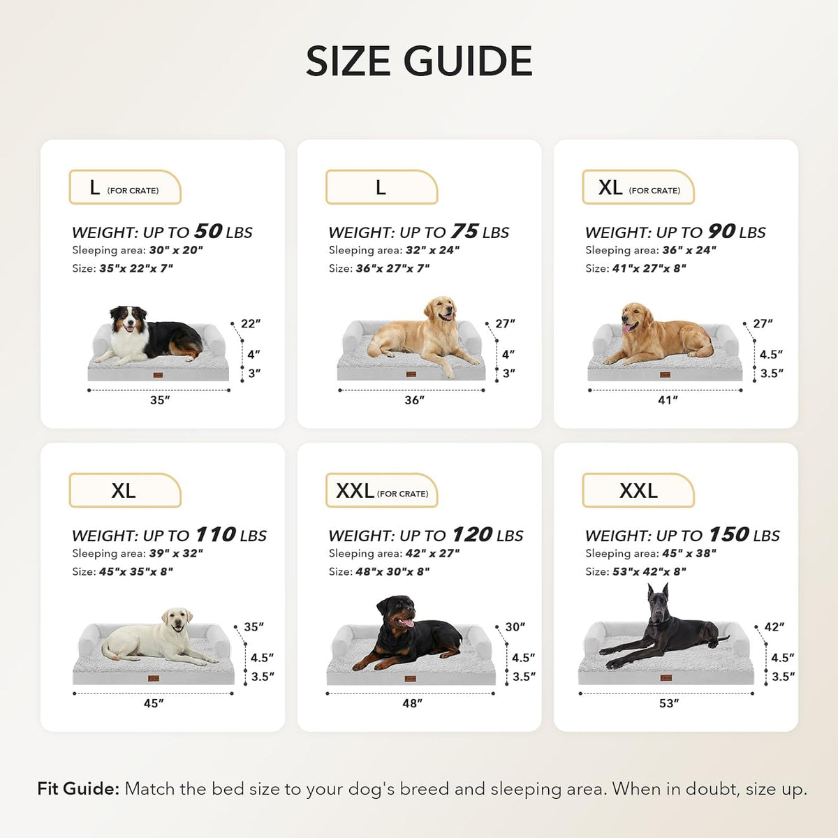 Orthopedic Dog Bed for Extra Large Dogs, 48x30in, Grey White