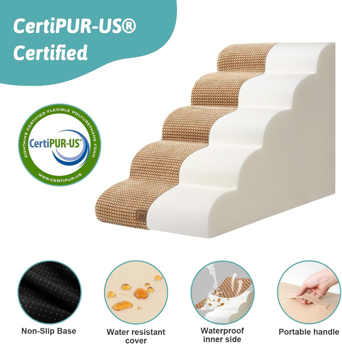 COZY KISS Dog Stairs for Small Dog 22.6" H, 5 Step Pet Ramp for Bed