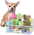 Kaiferty Indestructible Dog Toy basket, Small Toy Box for Dogs, Pet Toy Bin Dog Metal Basket for Toys, Dog Toy Storage, Dog Storage Organizer, Cat Dog Toy Box for Living Room Area (White)