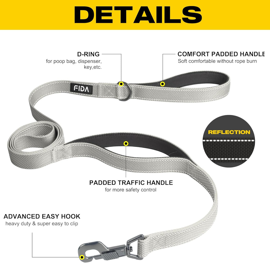 Fida Heavy Duty Dog Leash for Medium Large Dogs, 6 FT, Dual Padded Handles
