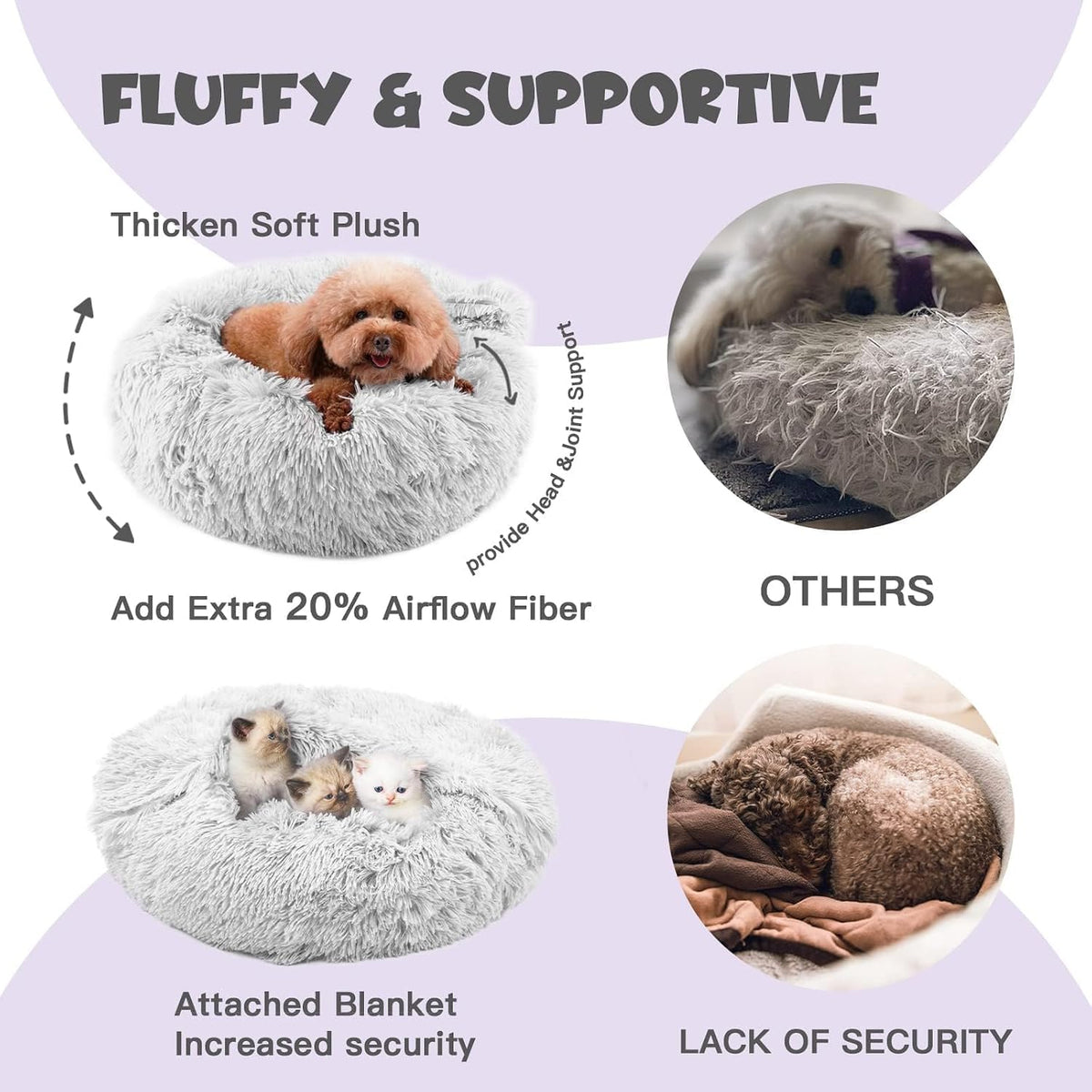 Himax Covered Large Dog Bed with Blanket Attached Calming Burrow Light Grey