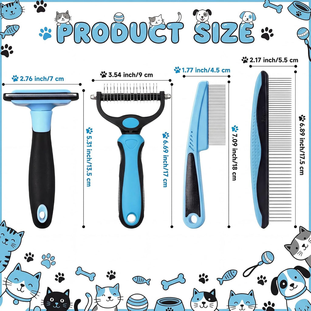 Patelai 4 Pcs Dog Dematting Comb, Blue and Black Modern Grooming Set