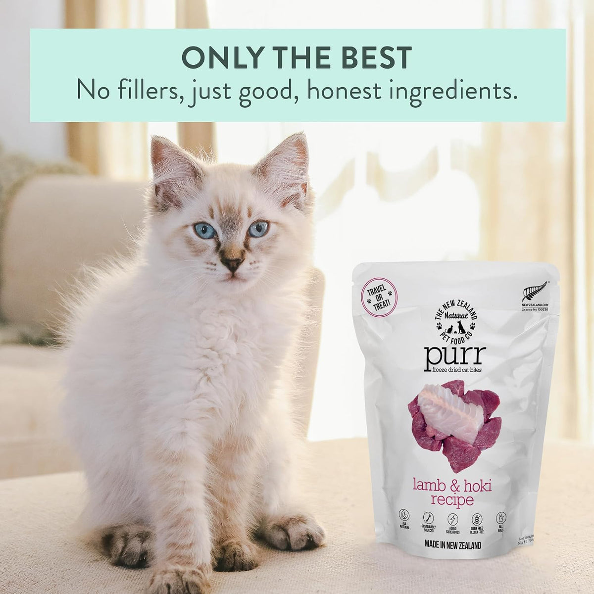 Purr Lamb & Hoki Freeze Dried Cat Food, Meal, Topper & Treat, 1.76oz