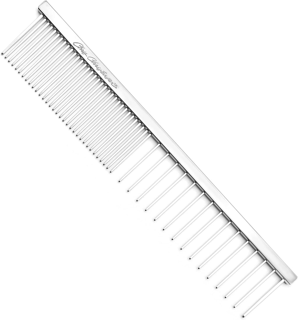 Chris Christensen 003 7.5 in. F/XC Greyhound-Style Butter Comb, Groom Like a Professional, Rounded Corners Prevent Friction and Breakage, Solid Brass Spin with Steel Teeth, Chrome Finish. 