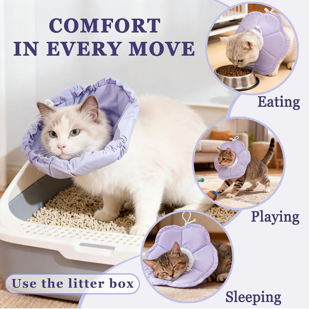 Tensho Flower Soft Cone for Cats, Purple Adjustable Elizabethan Collar (S)