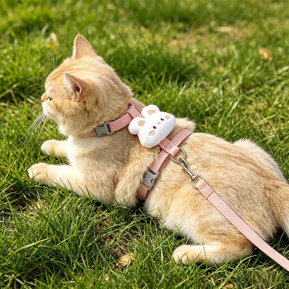 Cat Harness and Leash Set, Cat Harness Escape Proof, Rabbit Harness and Leash Set, Costumes for Cats and Bunny (B, Small)