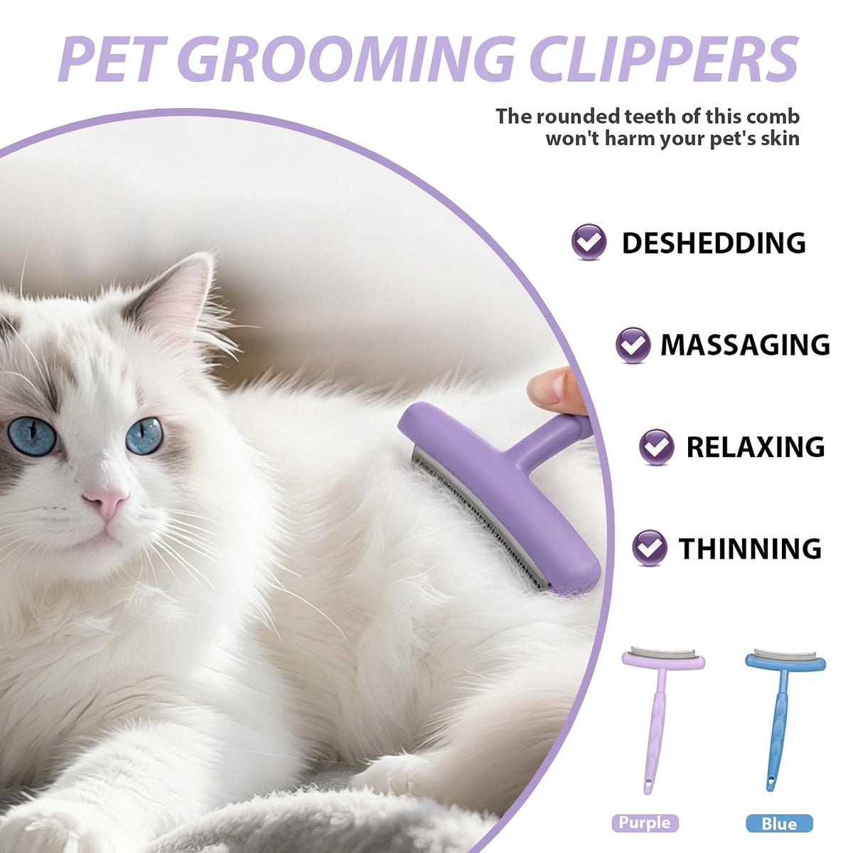 Pet Deshedding Brush for Dogs Cats, All Hair Types Grooming Tool (Purple)