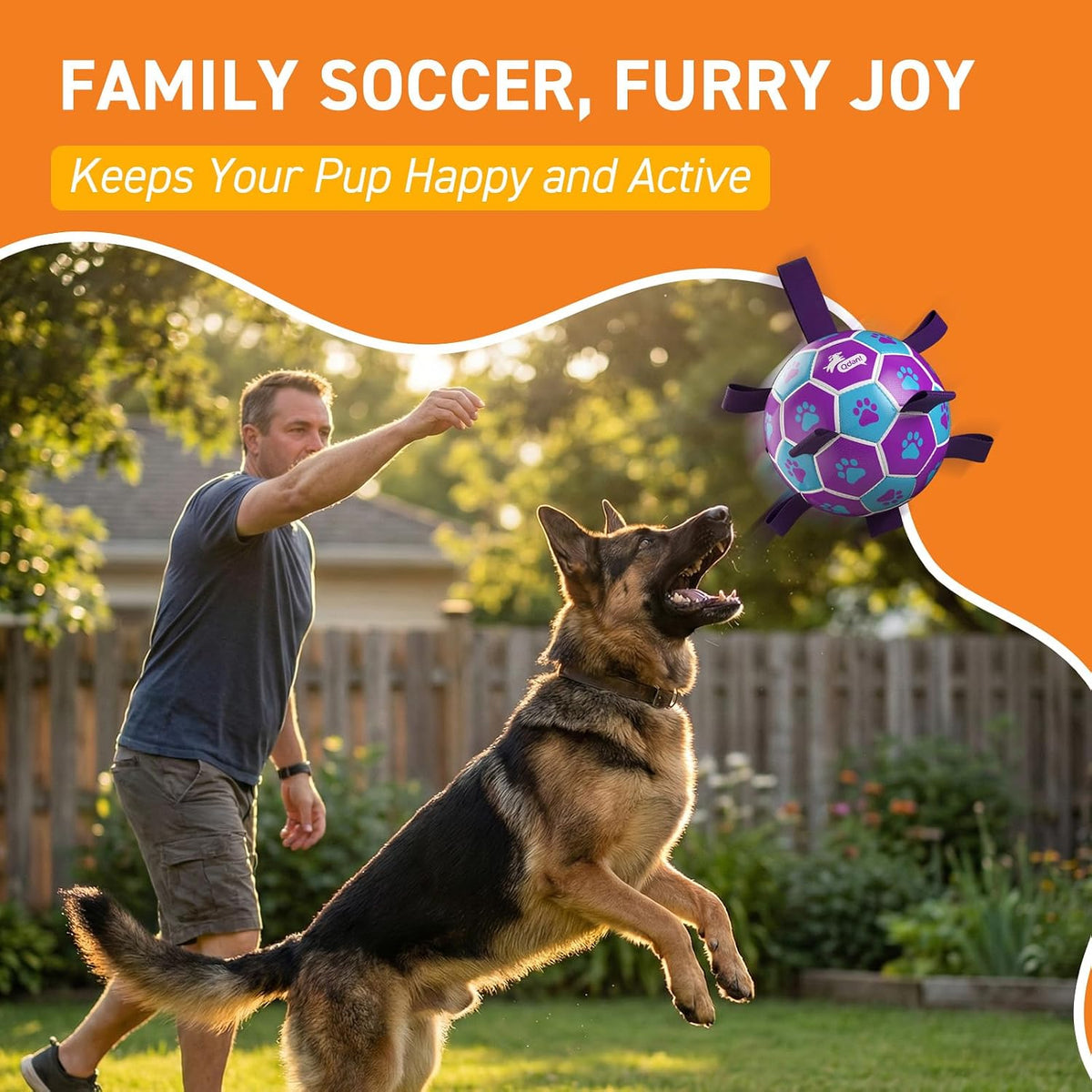QDAN Big Dog Toys, Large Herding Ball for Dogs Large, Outoor Soccer | 9 Inch Soccer Ball with Tabs for >90 lbs Dogs, Durable Balls for Aggressive Chewers, Herding Ball to Keep Them Busy, Purple