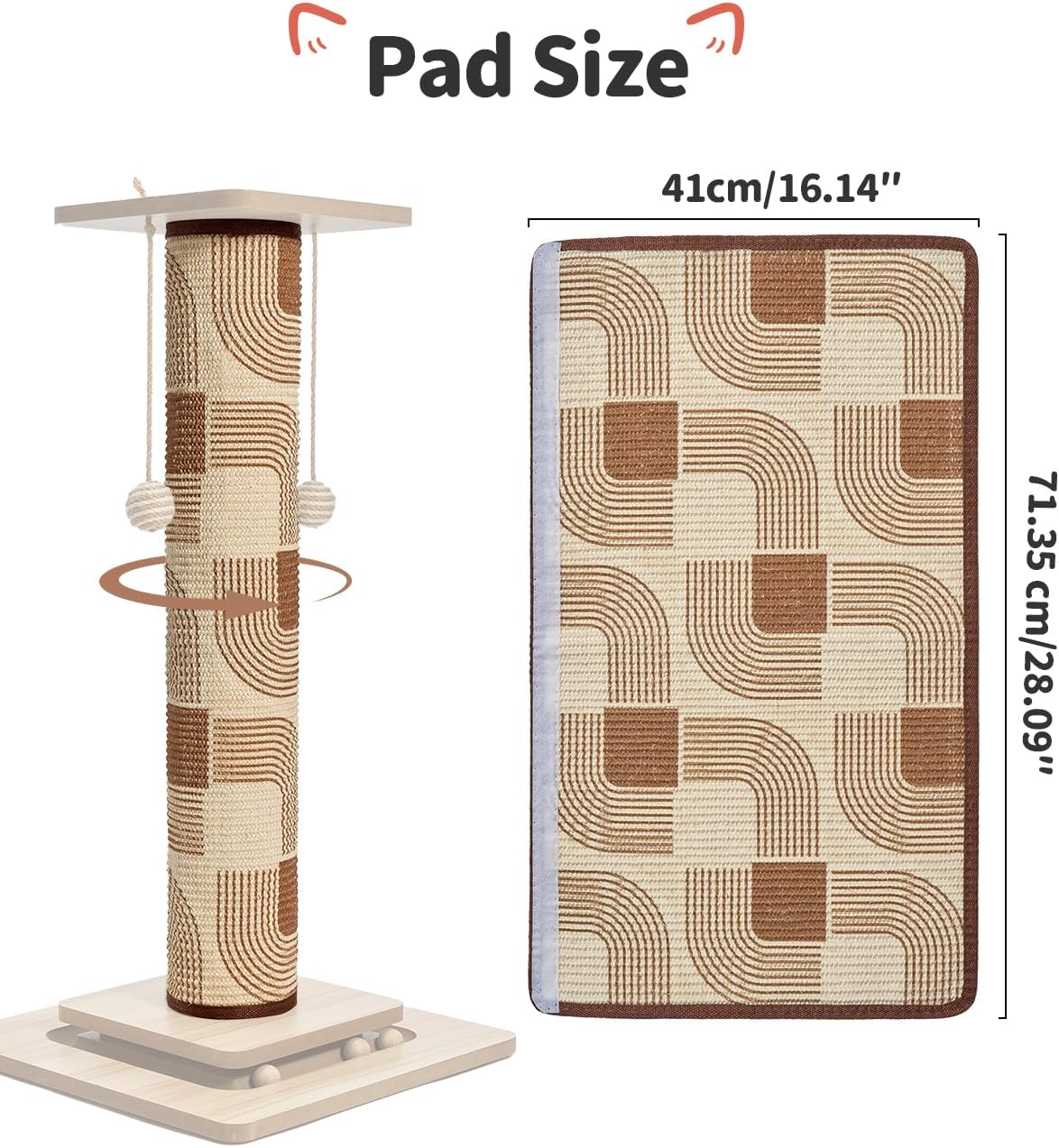 Odoland Cat Scratching Post Replace Mat Natural Sisal Scratcher Pad
