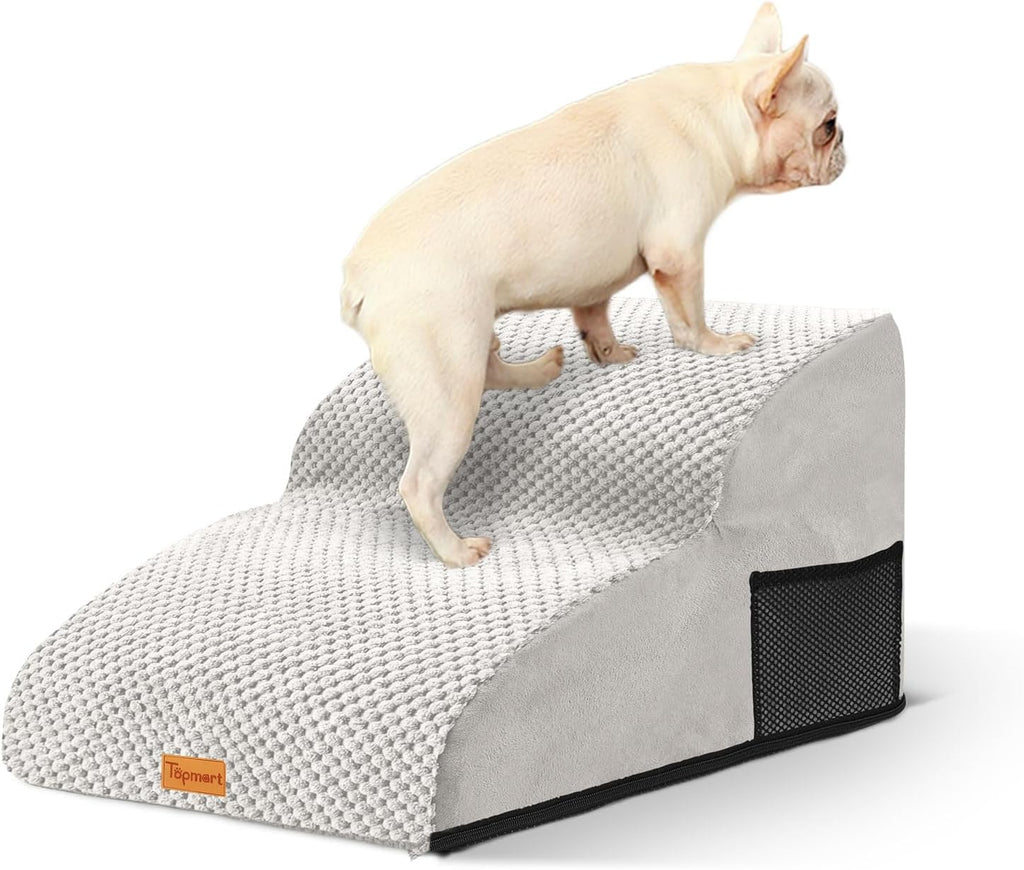 2-Step Dog Stairs for Small Dogs, Non-Slip Foam Pet Steps for Low Couch Bed