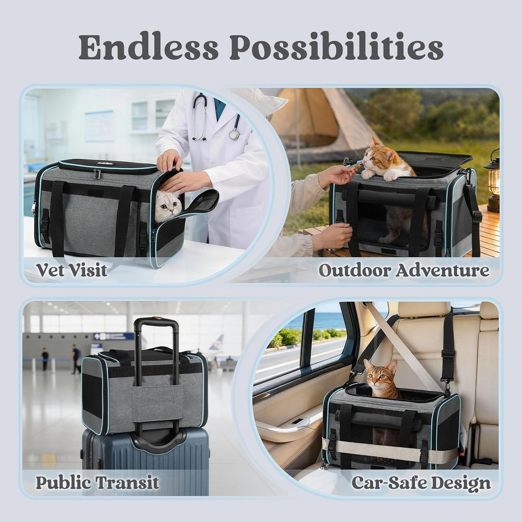 rabbitgoo Cat Carrier Soft with Rollable Flap, Travel Safe for Car Airline