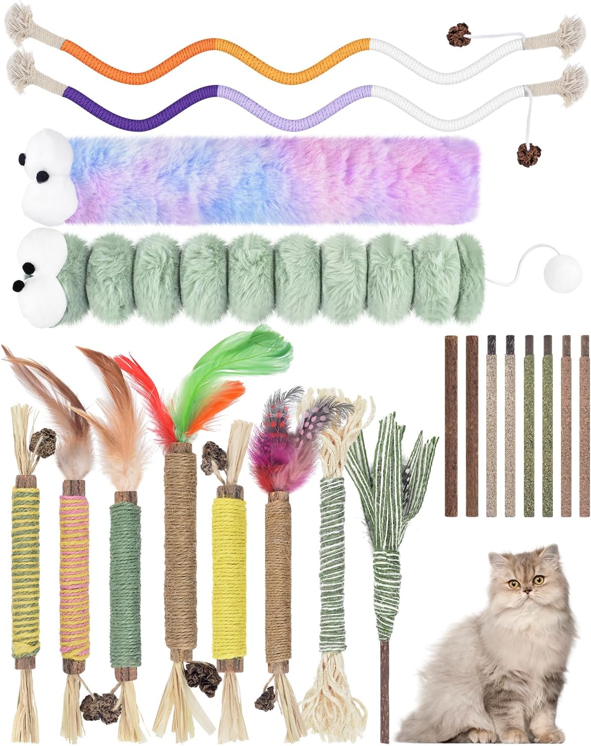 Bissap 20PCS Silvervine Chew Sticks, Catnip Chewing Toy for Cat Kitten