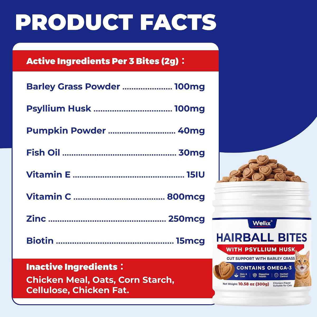 Wellix 10.58 oz Hairball Bites for Cats, Helps Relieve Hairballs
