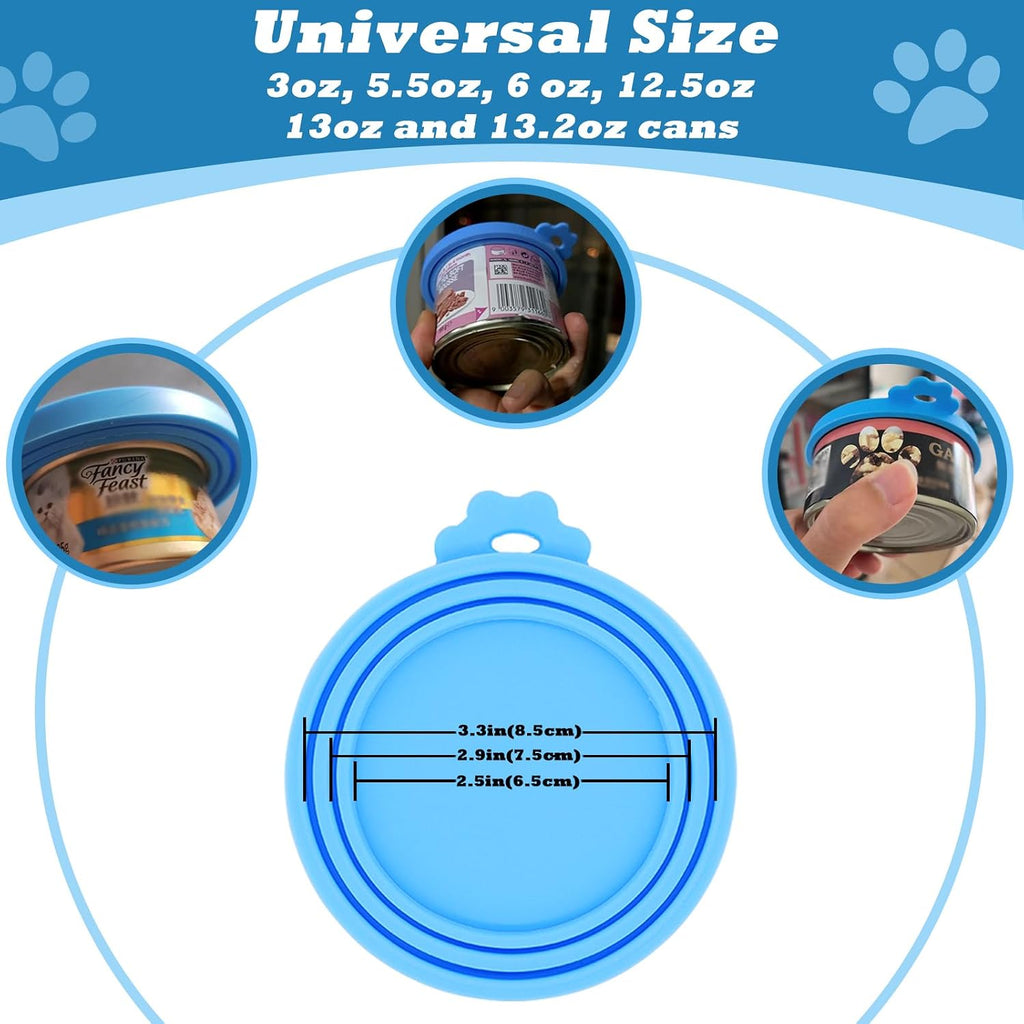Cat Treat Spoon Squeeze & 3 Pcs Can Lids | Cat Treat Feeder for Liquid Snack | Universal Silicone Pet Can Covers BPA Free | Churu Spoon Dispenser(Blue)