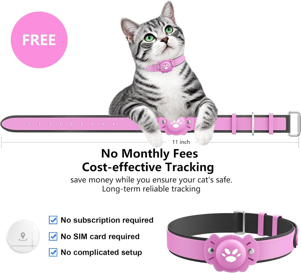 2-in-1 GPS Tracker for Cats: Smart Pet Collar with Real-Time Tracking,No Monthly Fee/Subscription (iOS & Android) Waterproof, Anti-Lost,365-Day Long Battery Life GPS Tracker Cat Collar (Pink)