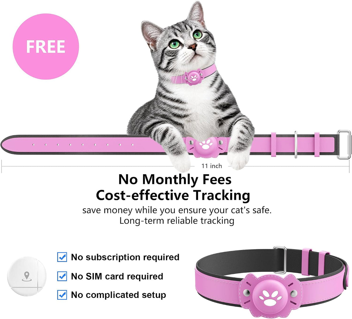2-in-1 GPS Tracker for Cats: Smart Pet Collar with Real-Time Tracking,No Monthly Fee/Subscription (iOS & Android) Waterproof, Anti-Lost,365-Day Long Battery Life GPS Tracker Cat Collar (Pink)