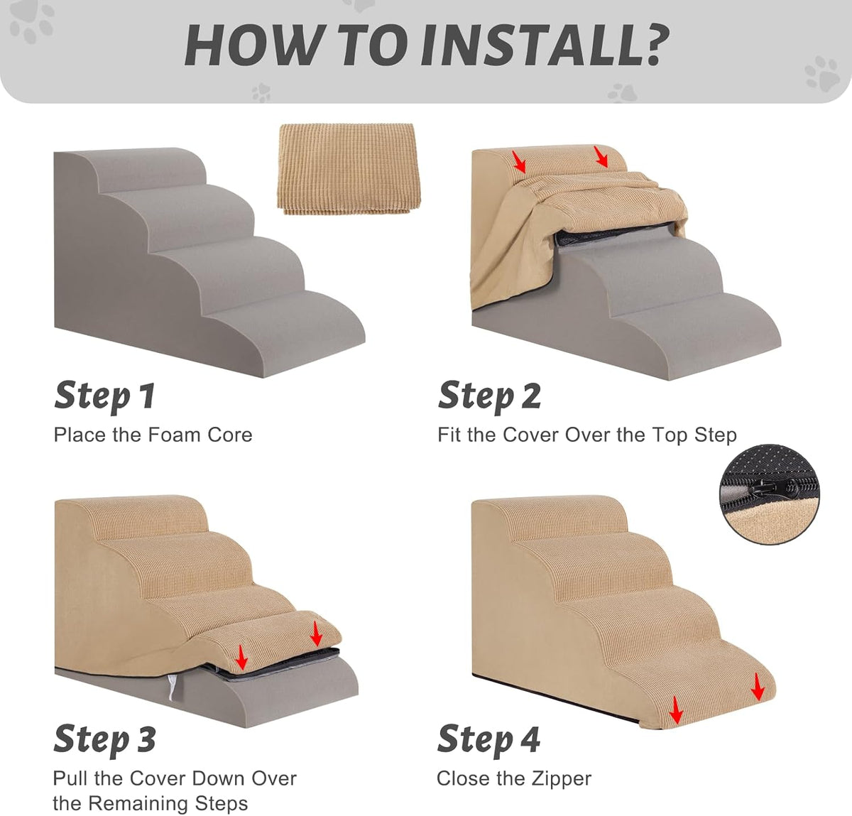 4-Step Dog Stairs Replacement Cover(for AODISMAN Pet Ramp Only),Khaki