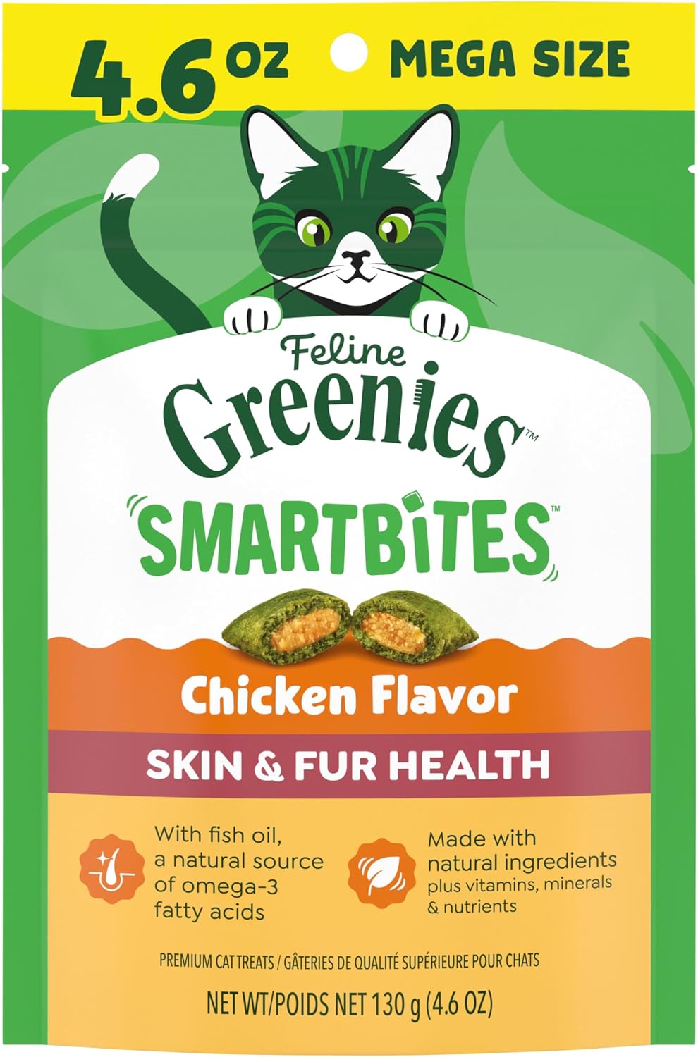 Greenies Feline Smartbites Skin & Fur Health Cat Treats, Chicken, 4.6 oz