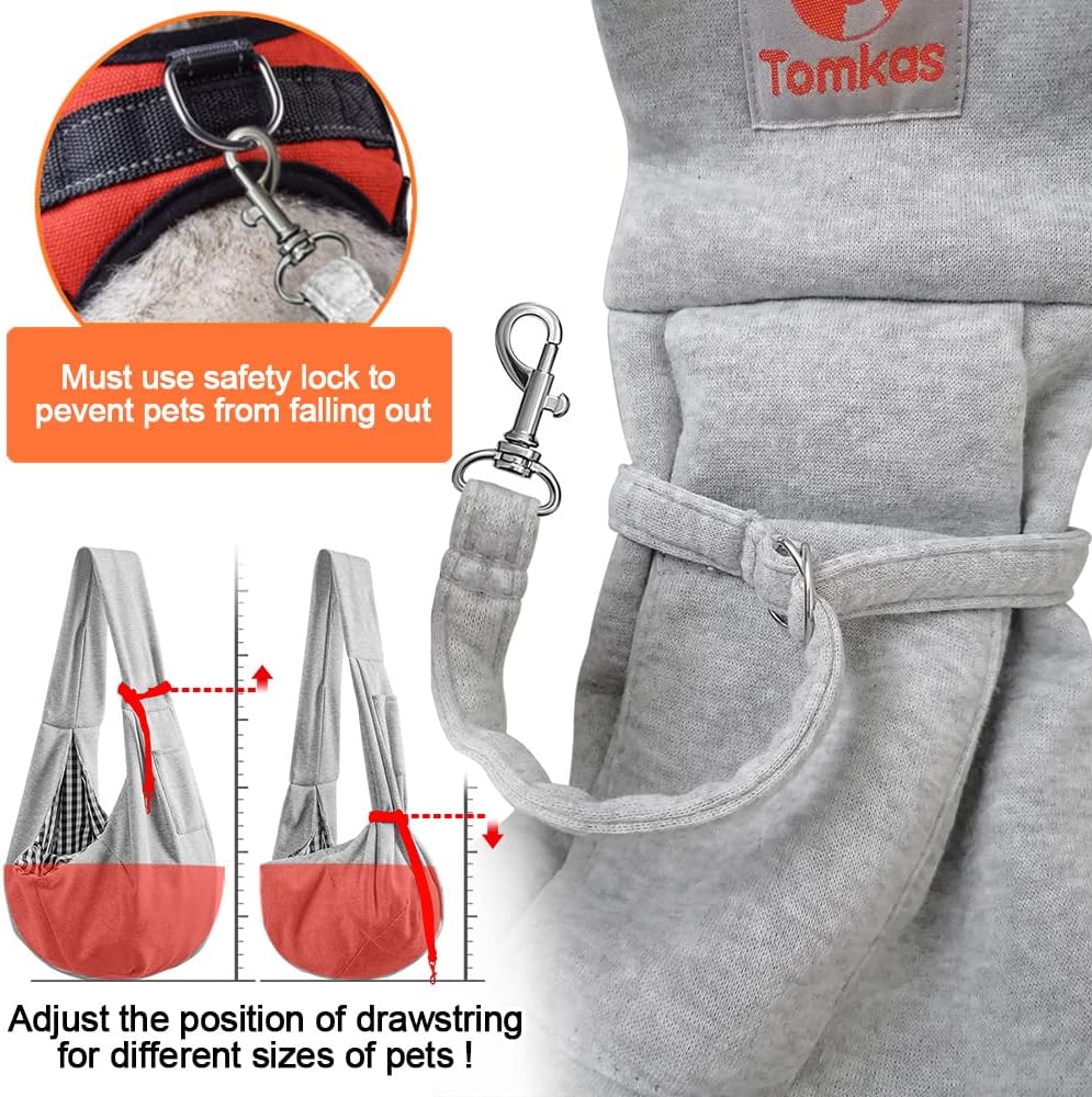 Tomkas Small Dog Cat Sling Carrier Puppy Purse Travel Wrap Soft Crossbody Pet Bag (Gray, M - Classic Pocket & Classic Strap)