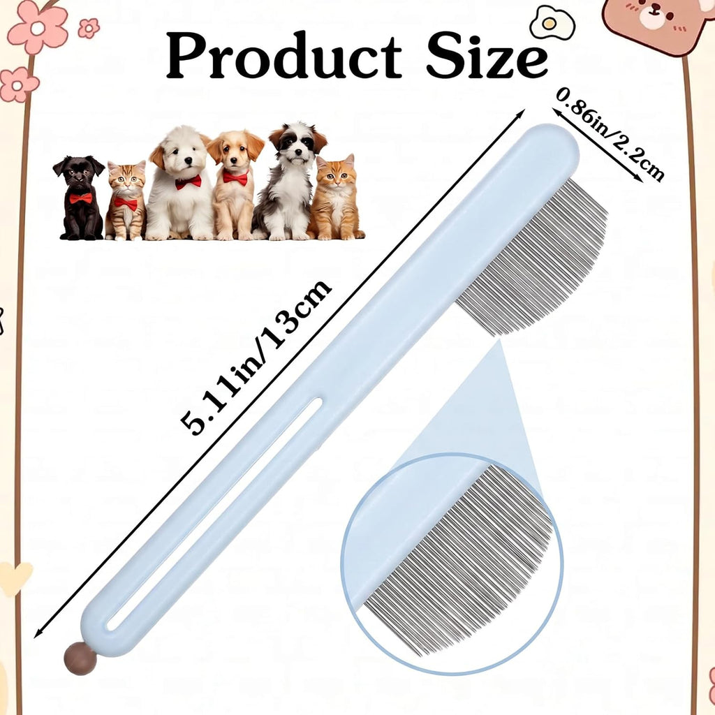 Stainless Steel Dog Eye Comb, Pet Facial Grooming Comb, Dog Flea Combs, Round-Tip Arc Teeth, Stress-free Tear Stain Remover for Dogs & Cats Fit Yorkie, Shih Tzu, Maltese Maltipoo Pomeranian (Blue)