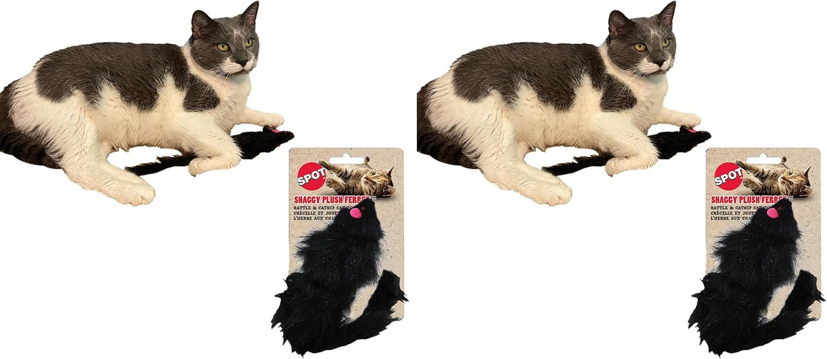 SPOT Shaggy Plush Ferret - Interactive Rattle and Catnip Fuzzy Toy for Indoor Cats and Kittens, Large Size Perfect for Pouncing, Chasing, Hunting, 11 Inches (Pack of 2)