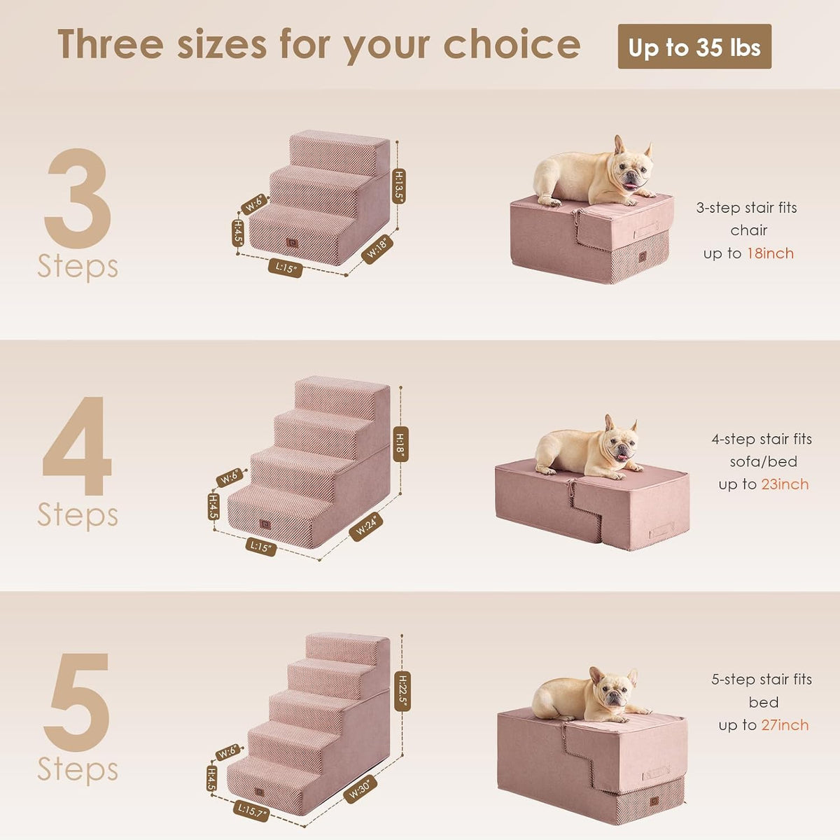 EHEYCIGA Dog Stairs for Bed 18" H, 4-Step Dog Steps for High Bed, Pink