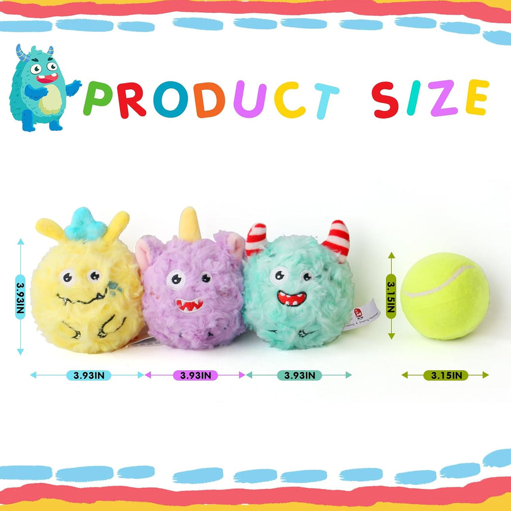D KING D KING 3Pack Durable Plush Squeaky Dog Ball for Aggressive Chewers, Interactive Sound Dog Toy for Medium & Large Breeds, Tough Stitched Stuffed Chew Ball for Indoor & Outdoor Play(Monster Ball)