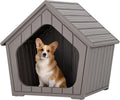 Fancyango Small Dog House Outdoor Indoor, Durable Plastic Waterproof Doghouse with Air Vents and Elevated Floor, Easy Clean and Assemble (Grey, 23.5" L×22.5" W×22.2" H)