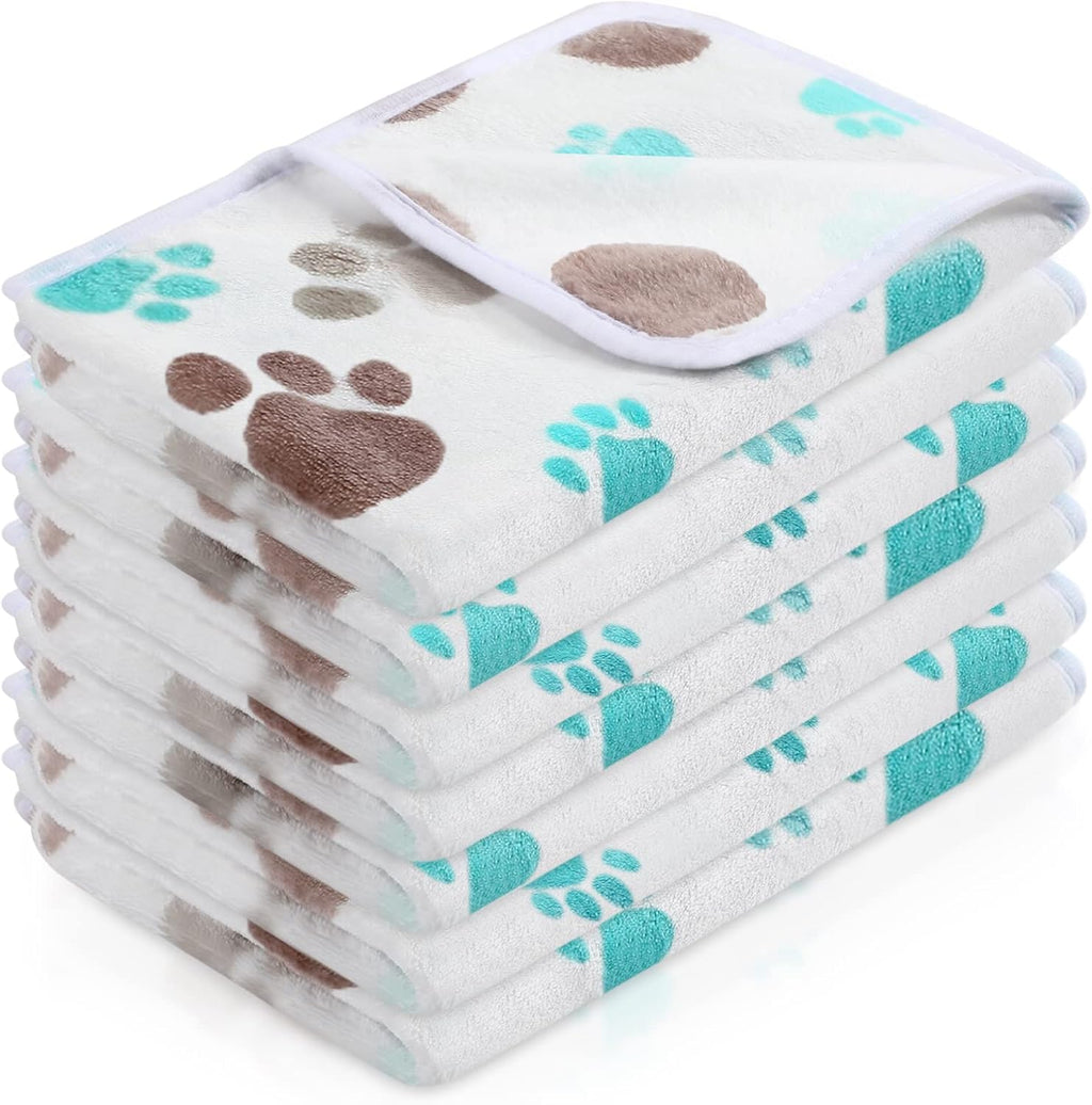 Tatuo 4 Pcs Fleece Dog Blankets for Puppy Cat, White, 24 x 16 in, Paw