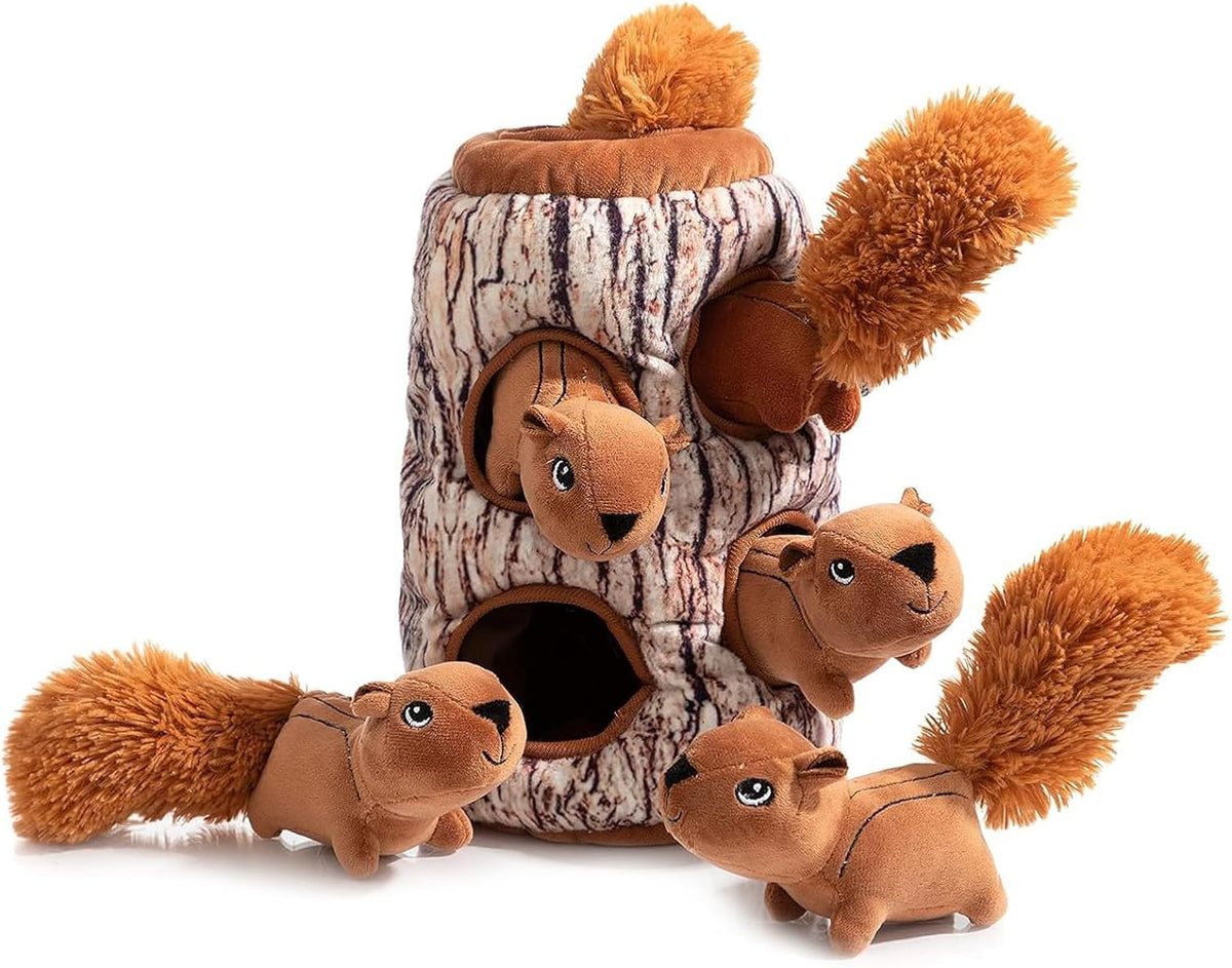 Hollypet Squeaky Hide and Seek Dog Toys for Small and Medium, Squirrel | Interactive Plush Stuffed Dog Squeak Toys for Small Medium Sized Dogs and Non-Aggressive Chewers, Puppy Teeth Clean Chew Toys