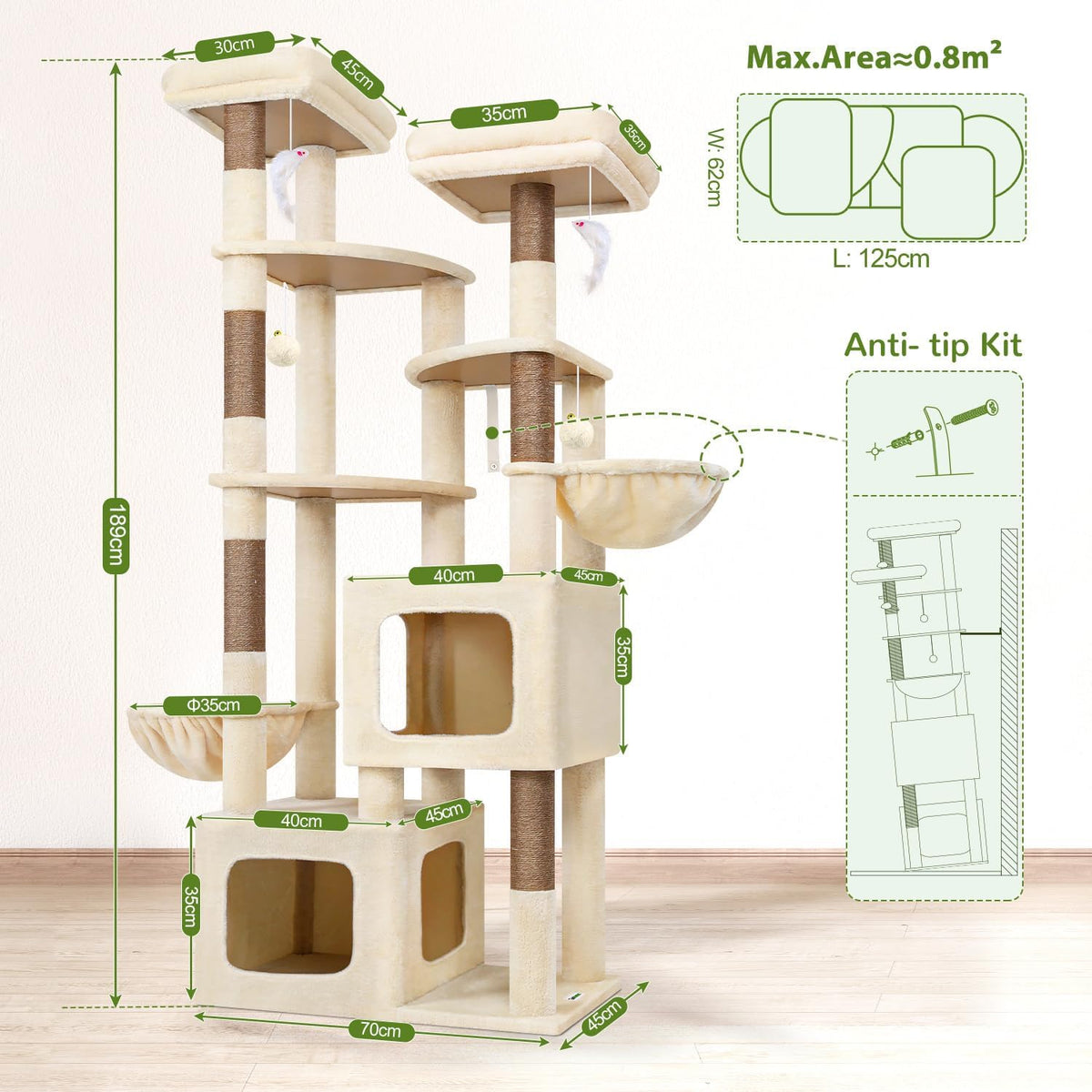 Globlazer S74E Pro Heavy Duty Maine Coon Cat Tree for Large Cats, Beige