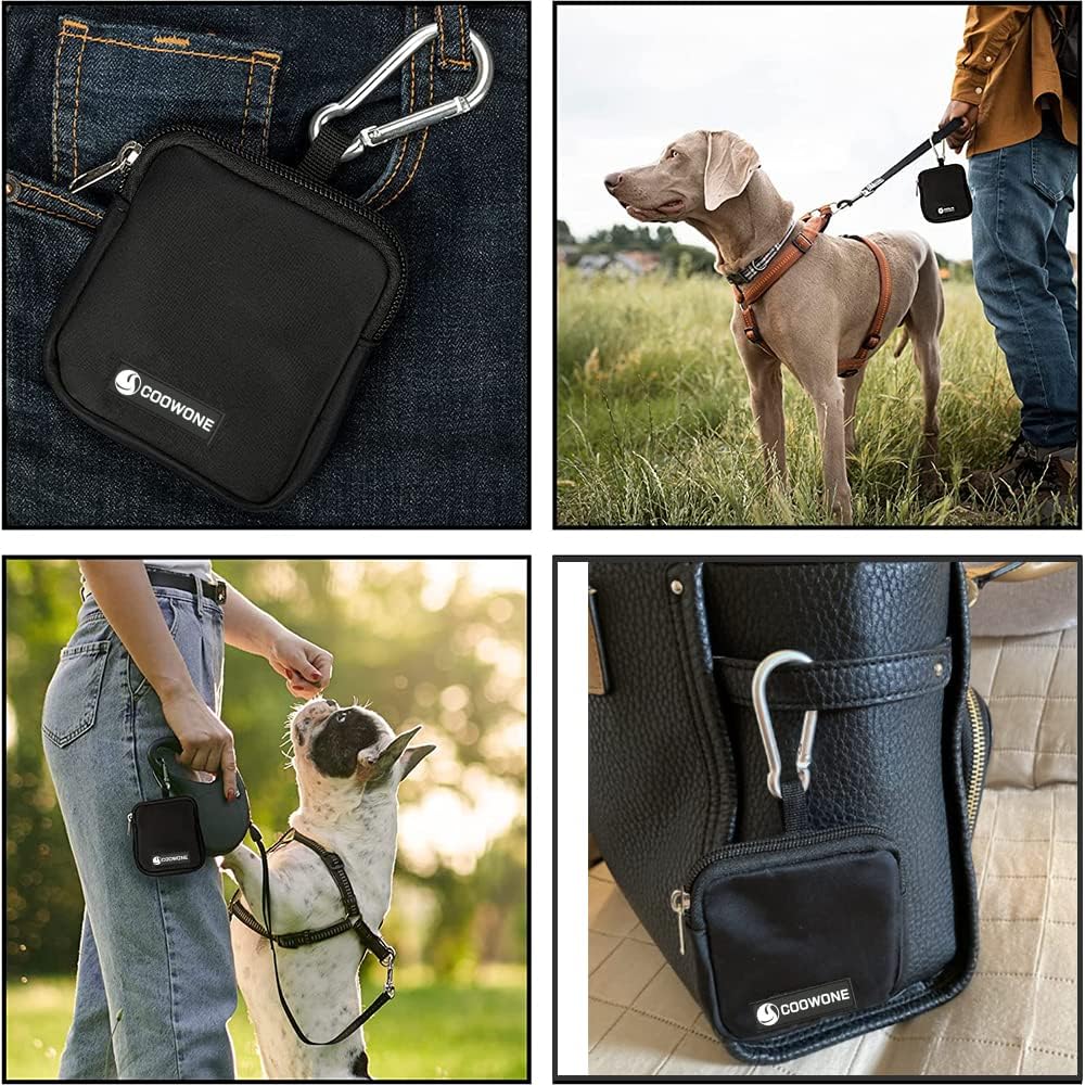 Waterproof Dog Treat Pouch, Dog Training Treat Pouch Built in Poop Bag Dispenser Adjustable Shoulder Bag (BLK) (BLK)