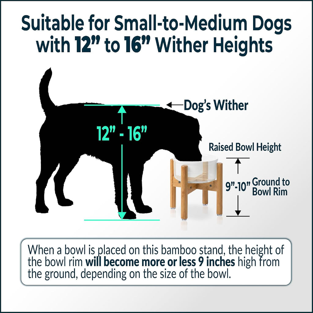 Dog Bowl Stand for Small-to-Medium Dogs - Adjustable | Use to Elevate Raise Dog Food, Water and Slow Feeder Bowls, Lock-Bolts and Tool Added, Foot-Padded, Bamboo Stand Only 