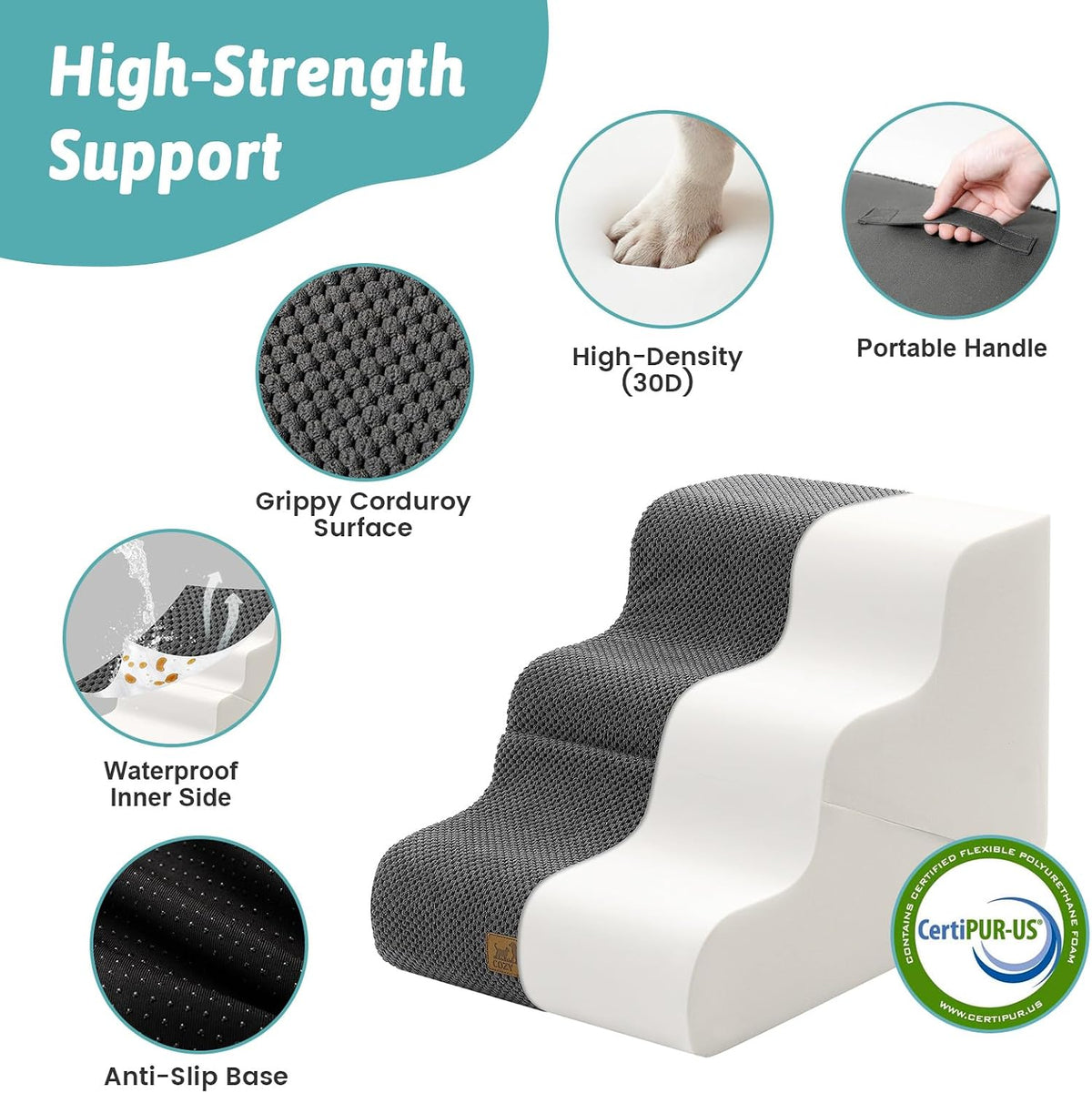 COZY KISS Dog Stairs for Small Dogs, 3-Step 2-in-1 Dog Steps,15.7" H