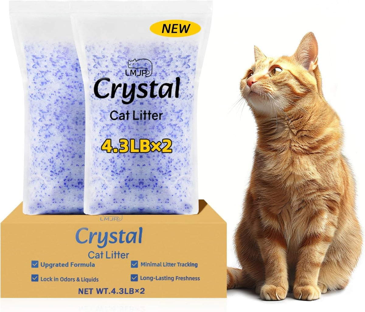 LMJP Crystal Cat Litter for Long-Lasting Odor Control, Non-Clumping, 8.6lb