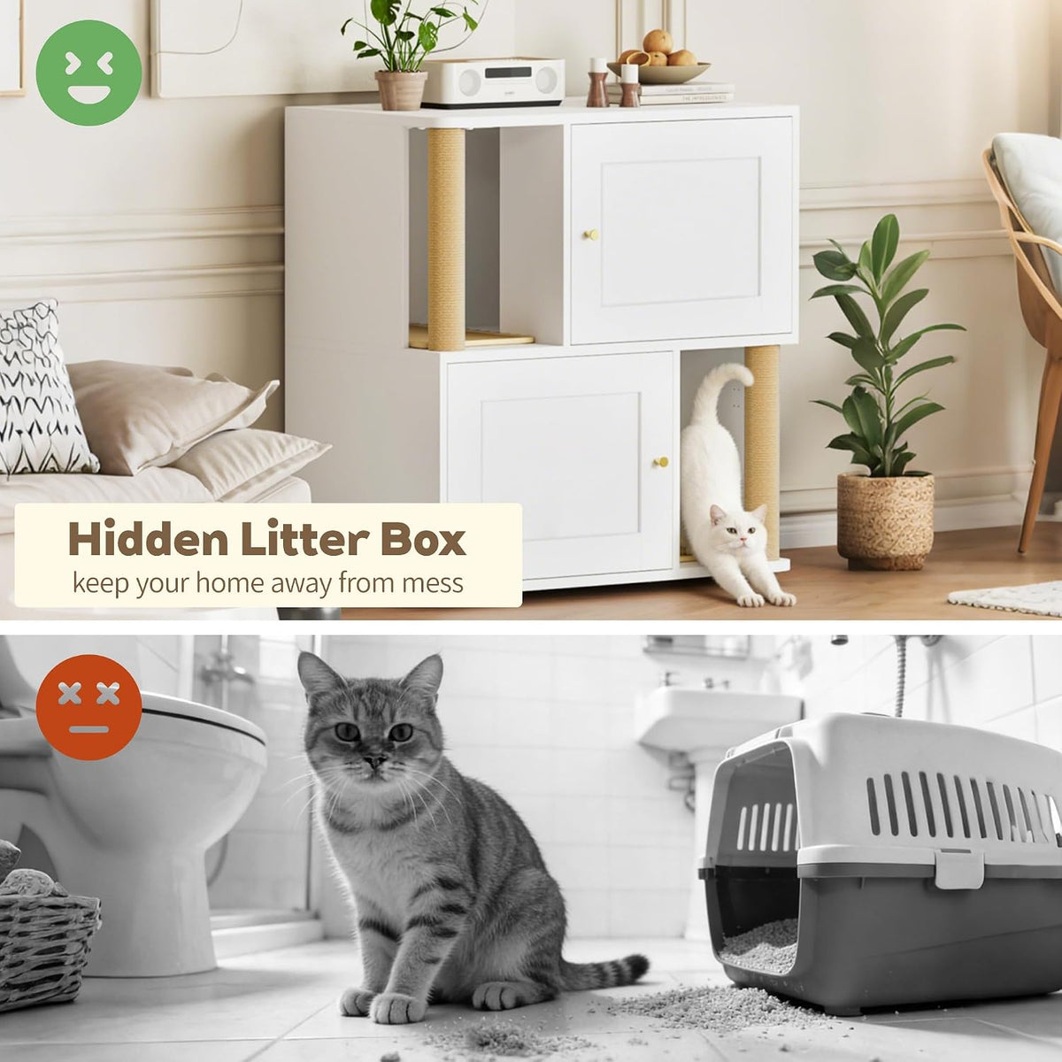 Double Cat Litter Box Enclosure, Litter Box Cabinet for 2 Cats, Hidden Cat Litter Box Furniture, Dog-Proof Litter Box Enclosure with Cats Scratching Post, Suitable for Most Litter Boxes