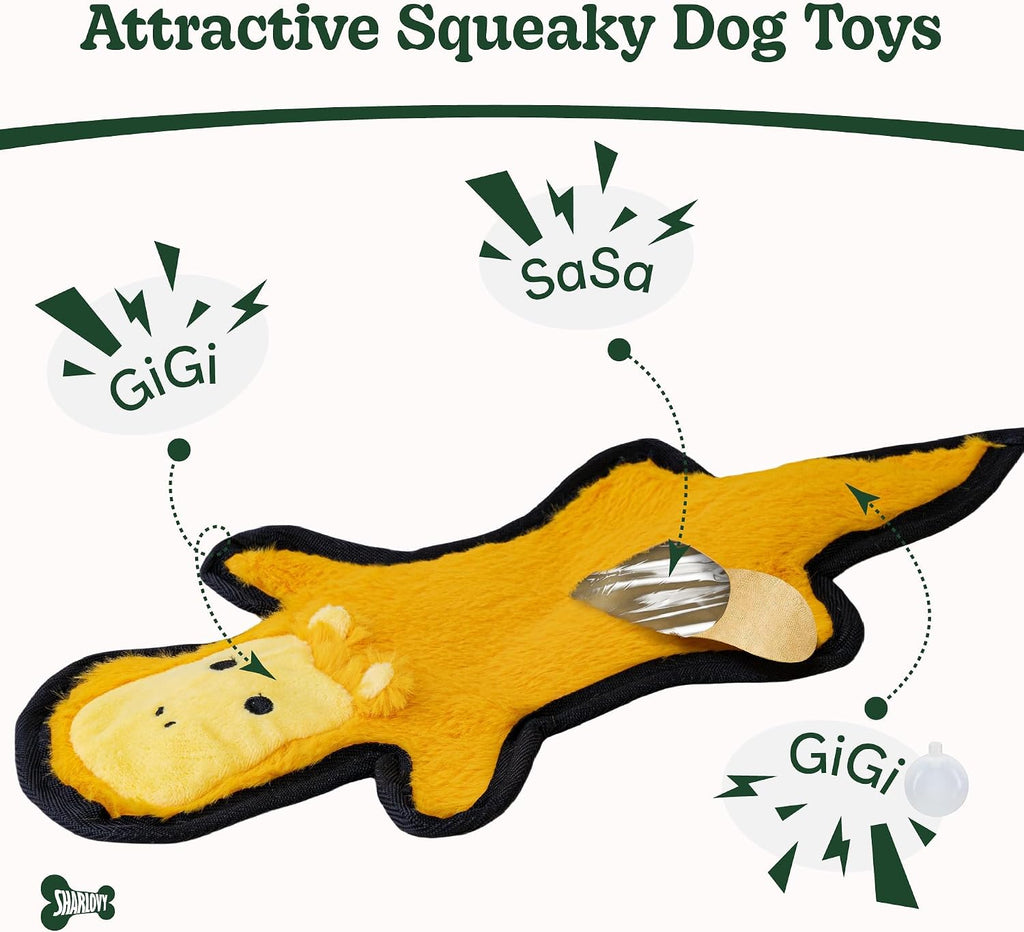 SHARLOVY No Stuffing Dog Toys Crinkle Squeaky, Long Lasting Chews for Aggressive, Durable Plush Dog Puppy Chew Toys for Teething, with 6 Tough Layers for Small Medium Large Breed-3 Pack,Small