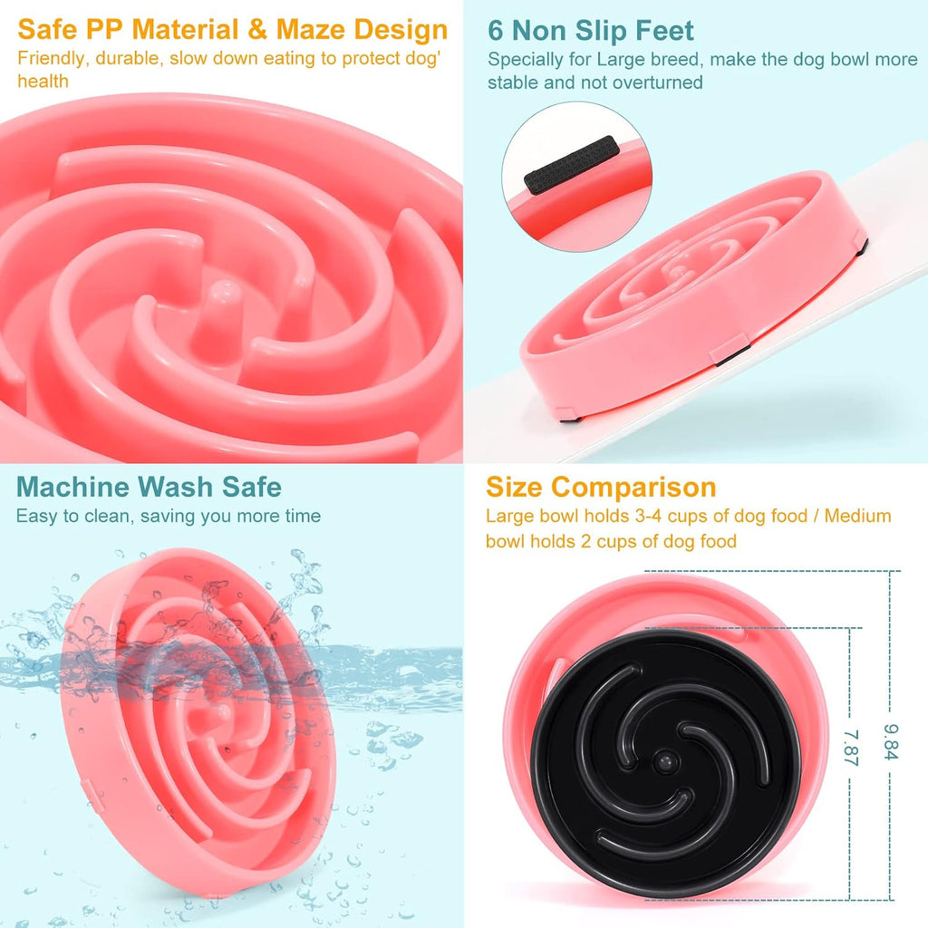 Slow Feeder Maze Puzzle Bowl - Large Dog Non Slip Interactive Food Dishes - Bloat Stop, Choking Prevention - Pink